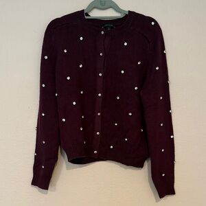 Ann Taylor Burgundy Sweater with Embellishments